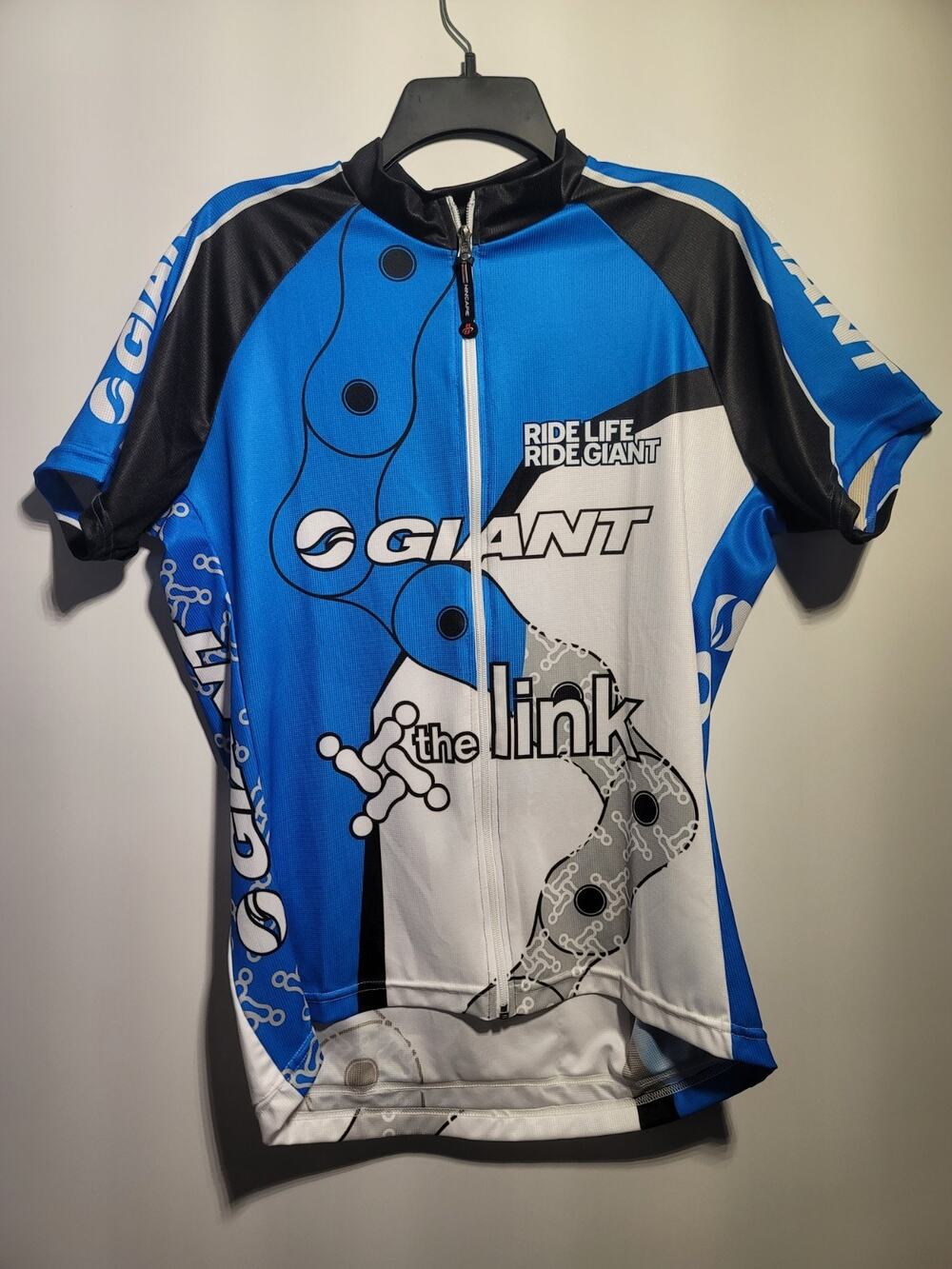 Giant Hincapie Women's 2XL Blue Black White Short Sleeve Cycling Jersey Full Zip
